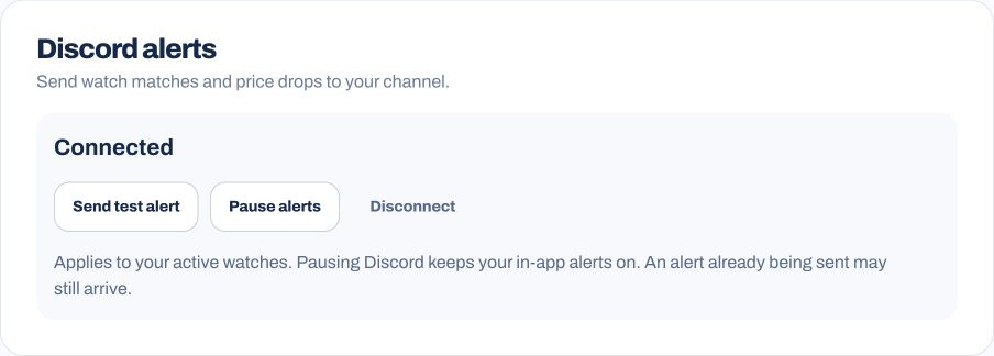 Discord connection controls in Account. Captured 8 September 2026; connection credentials are excluded.